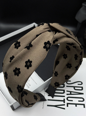 发箍女网红2022年新款高端韩国法式复古碎花交叉宽边压发头箍发卡