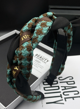 发箍女网红2024年新款韩国复古法式仙女格子麻花压发防滑头箍发卡