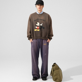 BPCALL 25AW 紫苏卫裤直筒重工泼墨卷边裤脚美式重磅垂感cleanfit