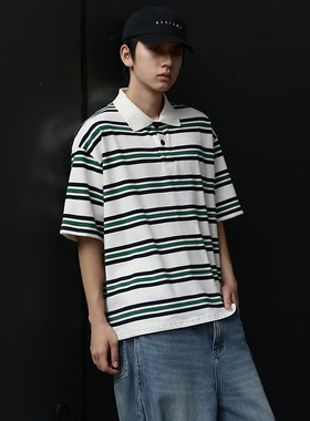 BPCALL 25SS 条纹POLO衫短袖宽松简百搭美式复古春夏新品男女通款