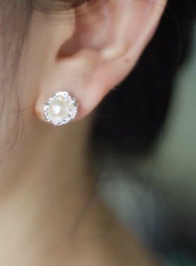 AimeeDesign 天然淡水珍珠耳饰耳钉925纯银 真高级感圆盘气质百搭