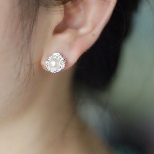 AimeeDesign 真高级感圆盘气质百搭 天然淡水珍珠耳饰耳钉925纯银
