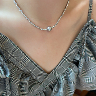 AimeeDesign碎银子施家灰珍珠切花项链轻奢小众设计高级感锁骨链