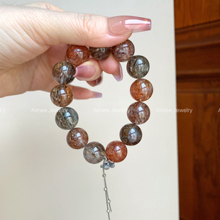 招财情绪全能王者 老钱风手链 刺金 天然黑金超七水晶手串设计款