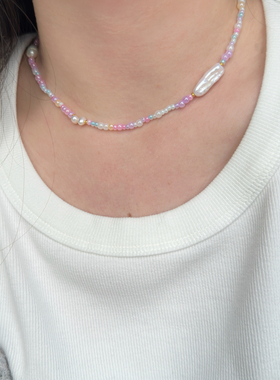 AimeeDesign天然巴洛克异形珍珠14K包金彩色糖果甜美 女 锁骨项链