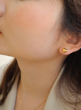 AimeeDesign 爱心桃心镀18k金睡觉免摘气质甜美网红耳钉耳饰耳环