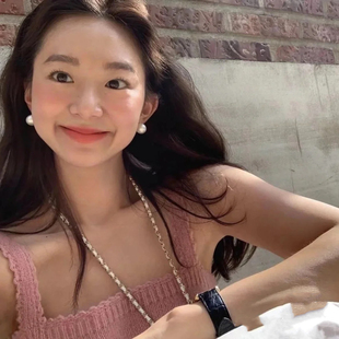 正圆珍珠纯银耳钉ins博主Fever同款 施强光炫彩复古港风大灯泡耳夹