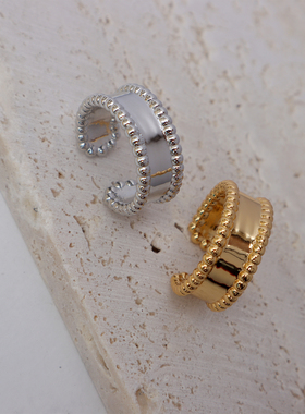 AimeeDesign 小众设计品牌女冷淡风情侣珠边叠戴镀18k轻奢戒指