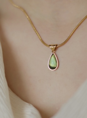 AimeeDesign 绿猫眼石镀18k金项链春夏不掉色优雅复古气质百搭