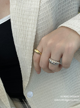 AimeeDesign 独家定制小众设计款时髦金色牛角面包开口可调节戒指