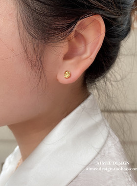 AimeeDesign 岩石肌理 小众不规则艺术熔岩质感气质耳钉耳环925银