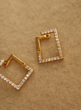 AimeeDesign 欧美重工锆石夸张长方形几何奢华水钻超闪镶钻耳环