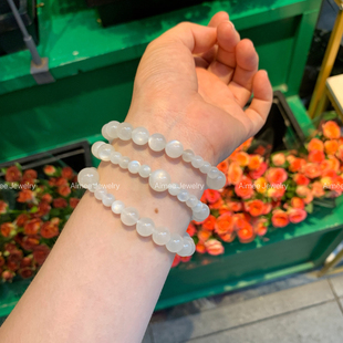 白月光 手串项链两用 三圈奶油白月光水晶手串原创设计叠戴多圈