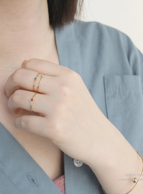AimeeDesign美厂直送美国14k包金注金极简精致锆石不褪色叠戴戒指