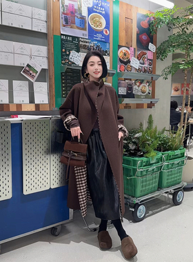 【Wildsiren】秋冬高领双面两穿大衣翻领羊毛混纺呢外套370021