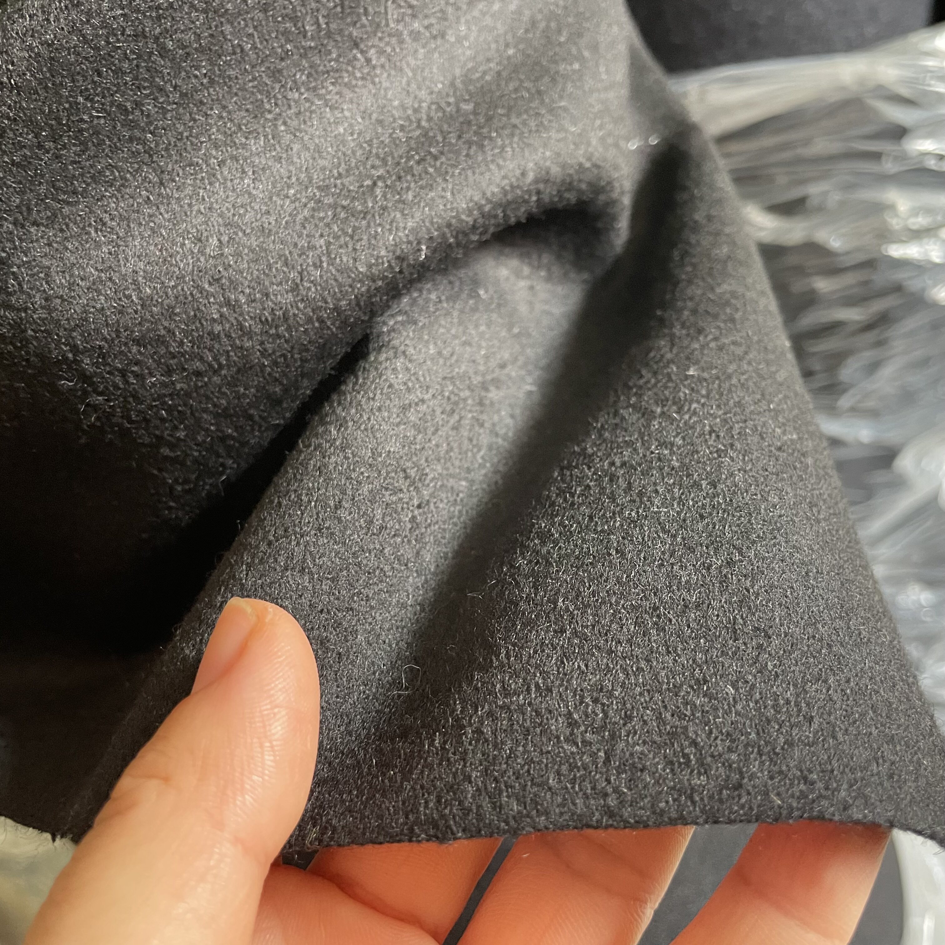 质感纯黑色全羊毛羊绒布料薄款柔软西装裤子大衣服装面料手工DIY
