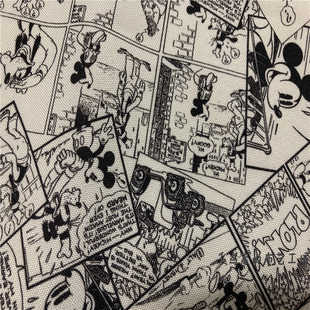 米奇迪士尼卡通动漫画印花化纤布料做旧风格衬衫裙子服装装饰面料