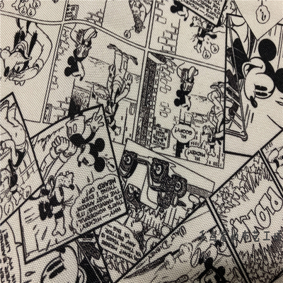 米奇卡通印花化纤做旧服装布料