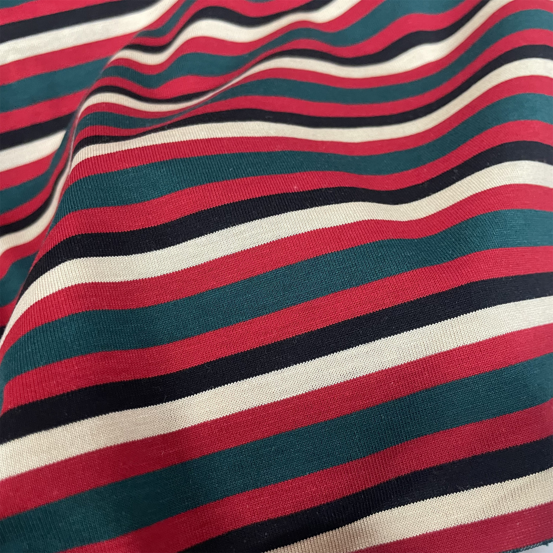 彩色条纹丝光棉布料薄款纯棉针织短袖T恤连衣裙夏季服装制作面料