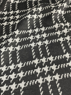 进口大牌加厚全羊毛羊绒布料黑色顺毛大千鸟格子大衣斗篷服装面料