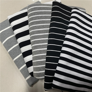 意式黑白灰色条纹纯棉针织布料弹力棉男女款成人短袖T恤服装面料
