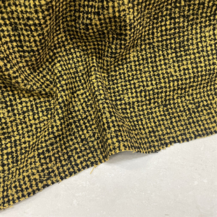 高档黄黑色小千鸟格子羊毛布料毛料柔软外套连衣裙子时装服装面料