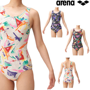 日本Arena阿瑞娜连体三角游泳衣女2022新款 防水速干U型遮背带胸垫