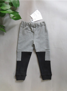 巴沙丁丁童装休闲裤秋冬款男女童纯棉拼接束口裤子69141