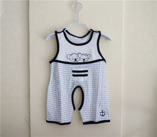 圆梦宝婴幼儿夏款男女宝宝连体衣爬服浪琴海军背心开裆哈衣X2104