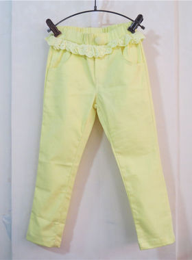 宝儿春款童装长裤女童纯棉弹力打底裤甜美蕾丝小脚裤16137