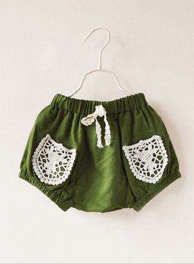 韩国宝儿夏款童装短裤女童舒适宽松亚蕾丝麻休闲裤13096