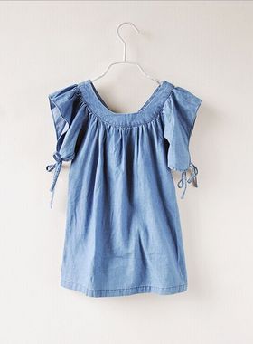 夏款宝儿童装A字牛仔裙宽袖中长上衣女童纯棉牛仔上衣13027