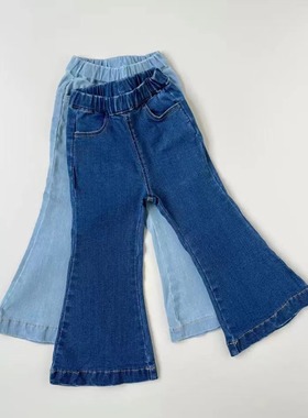 ins爆款23ss日系pippi女童大弹力喇叭牛仔裤宝宝复古柔软长裤