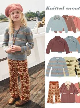儿童毛衣2025秋冬MP女童复古风毛衣宝宝蝴蝶结针织开衫女孩阔腿裤