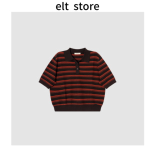 polo领条纹羊毛半开衫 6105