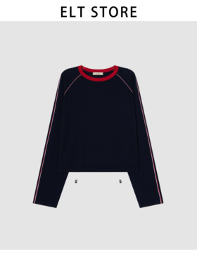 羊毛插肩拼色套头衫2049