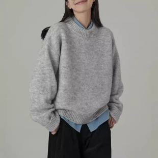 HAVERICE饭馆 糯糯奶贝 秋冬慵懒治愈圆领百搭针织上衣毛衣女