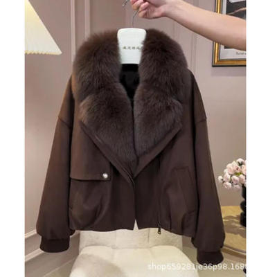 2025冬季新款洋气小众毛领短款棉服女慵懒风宽松百搭显瘦外套大衣