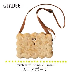 日本GLADEE夹心饼干包S'MORE毛绒斜挎包手机包小物收纳包笔袋卡包