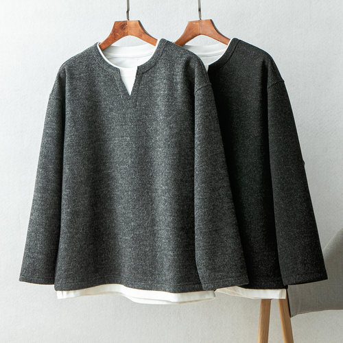 双重暖！厚实保暖薄呢+抓绒 复合双层假两件V领卫衣外套男251122