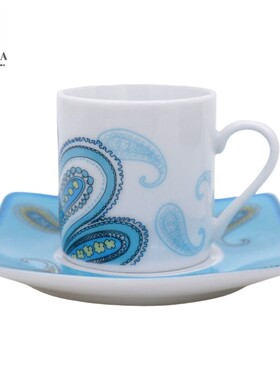 外贸原单FUANNA直身浓缩Espresso杯现代派蓝色花朵标准70ml咖啡杯