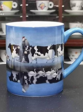 外贸精品LANG马克杯 标准美式马克彩绘杯 赶奶牛人咖啡杯 随手杯