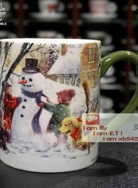 外贸精品LANG马克杯 圣诞美式马克彩绘 堆雪人咖啡杯 随手杯51
