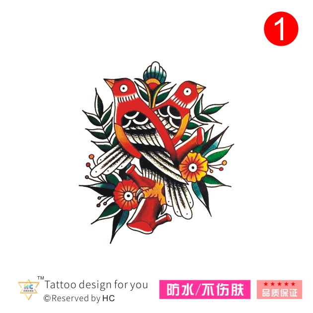 oldschool情侣鸟纹身贴