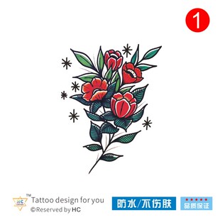 欧美手绘old school花草纹身贴叶子森系文艺手臂锁骨小清新旅游