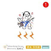 原创手绘猫咪弹吉他纹身贴贝斯彩色脸贴演唱会摇滚防水 音乐节