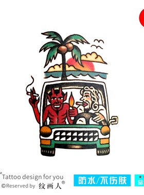 欧美恶魔天使椰树夏威夷纹身贴