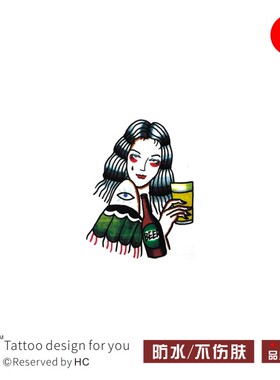 手绘日系oldschool纹身贴