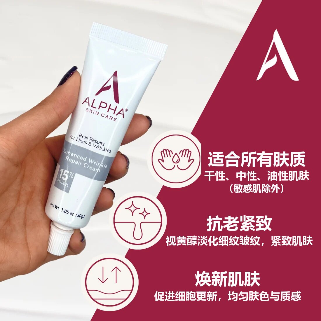 授权AlphaA醇面部精华晚霜抗皱