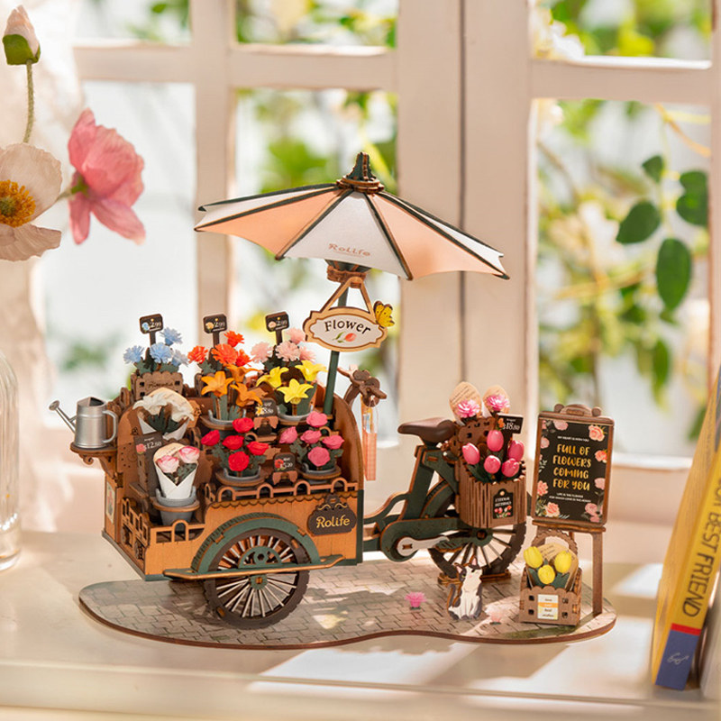 若来繁花满车造物集积木3d立体拼图木质拼装模型diy手工益智玩具